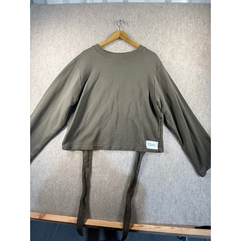 Varley Olive Green Open Back Tie Hem Sweatshirt Crew Neck Long Sleeve Womens M